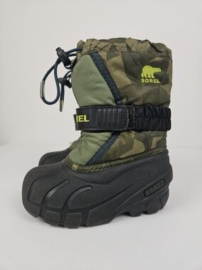 Sorel Toddler Winter Boots Camo Green Waterproof Snow Boots Size 8